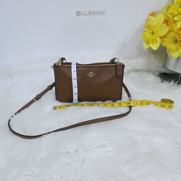 Coach signature brown crossbody with 2 zippers on top. - Picture 4 of 13